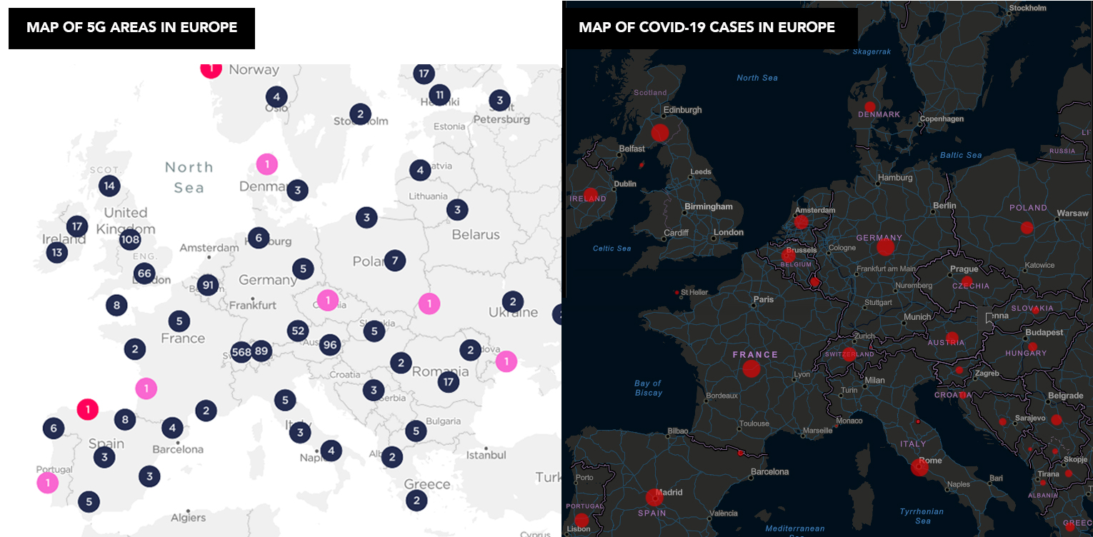Map of 5G and coronavirus in Europe