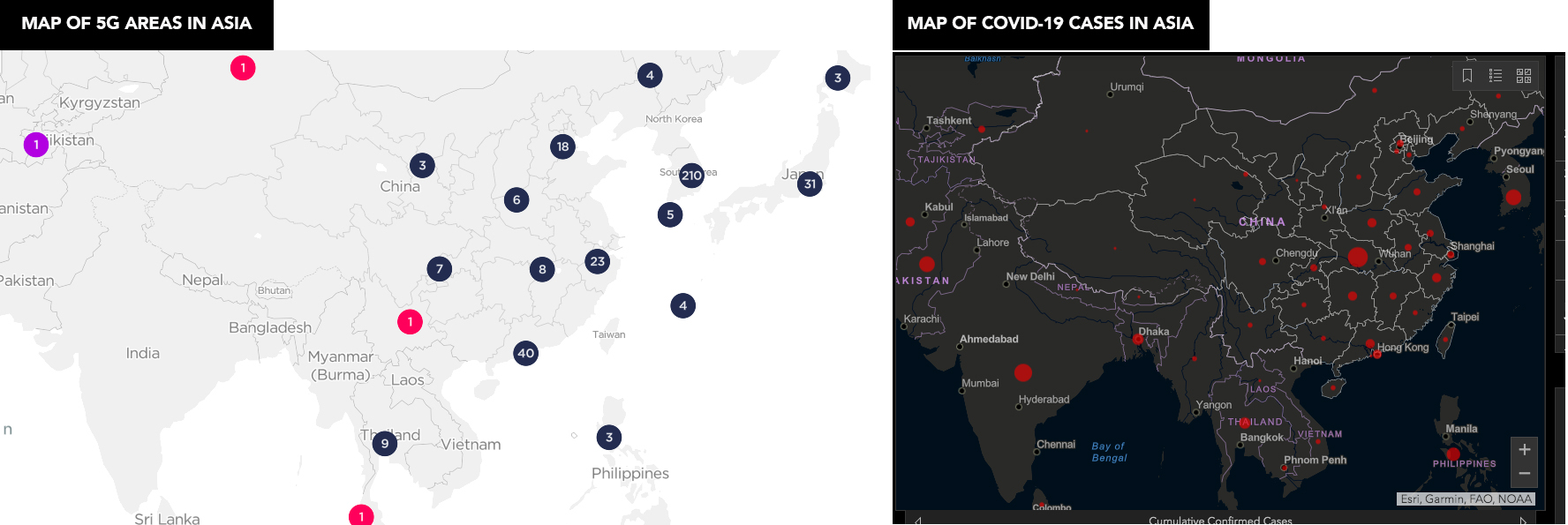 Map of Asia 5G and coronavirus