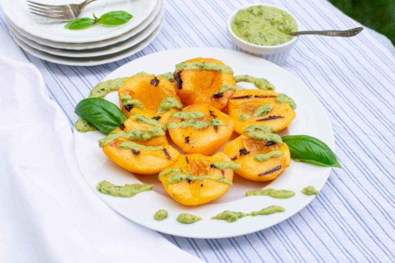 Grilled Peaches with Basil Aioli Recipe